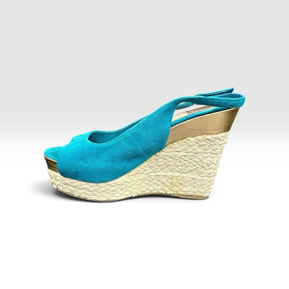 Dolce Vita Womens 7 Teal Suede Espadrille Wedge Sandals Turquoise Slingback